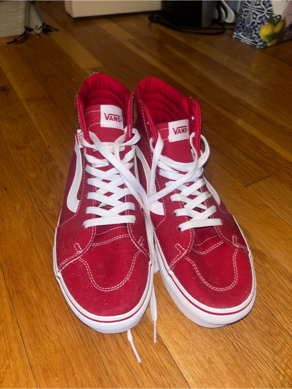 Vans Red & White High-Top Sneakers